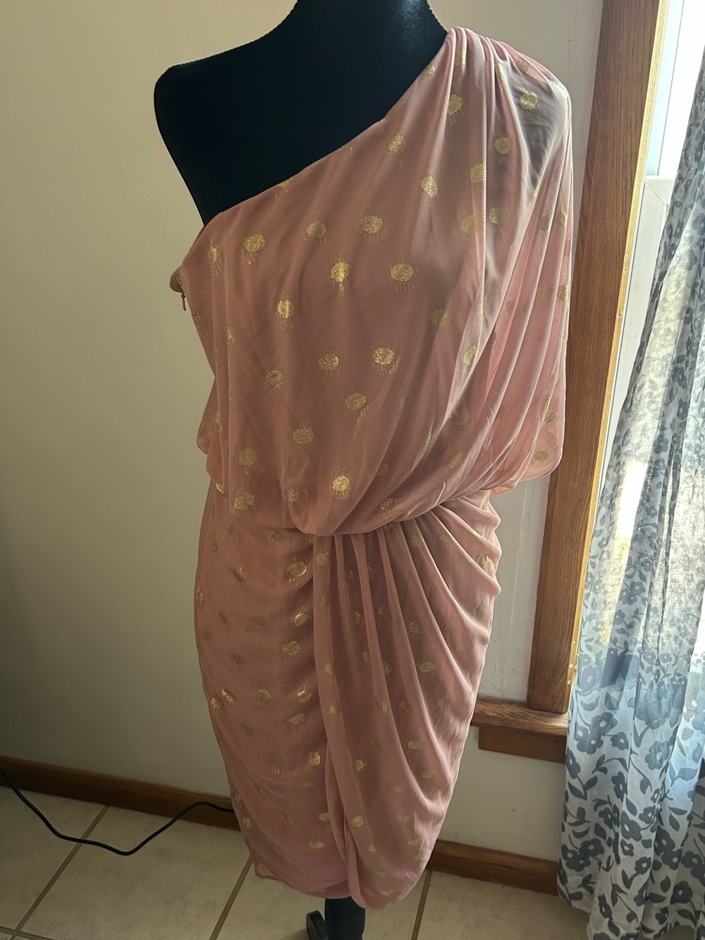 Liliana Dusty Pink One-Shoulder Dress with Gold Dot Accents
